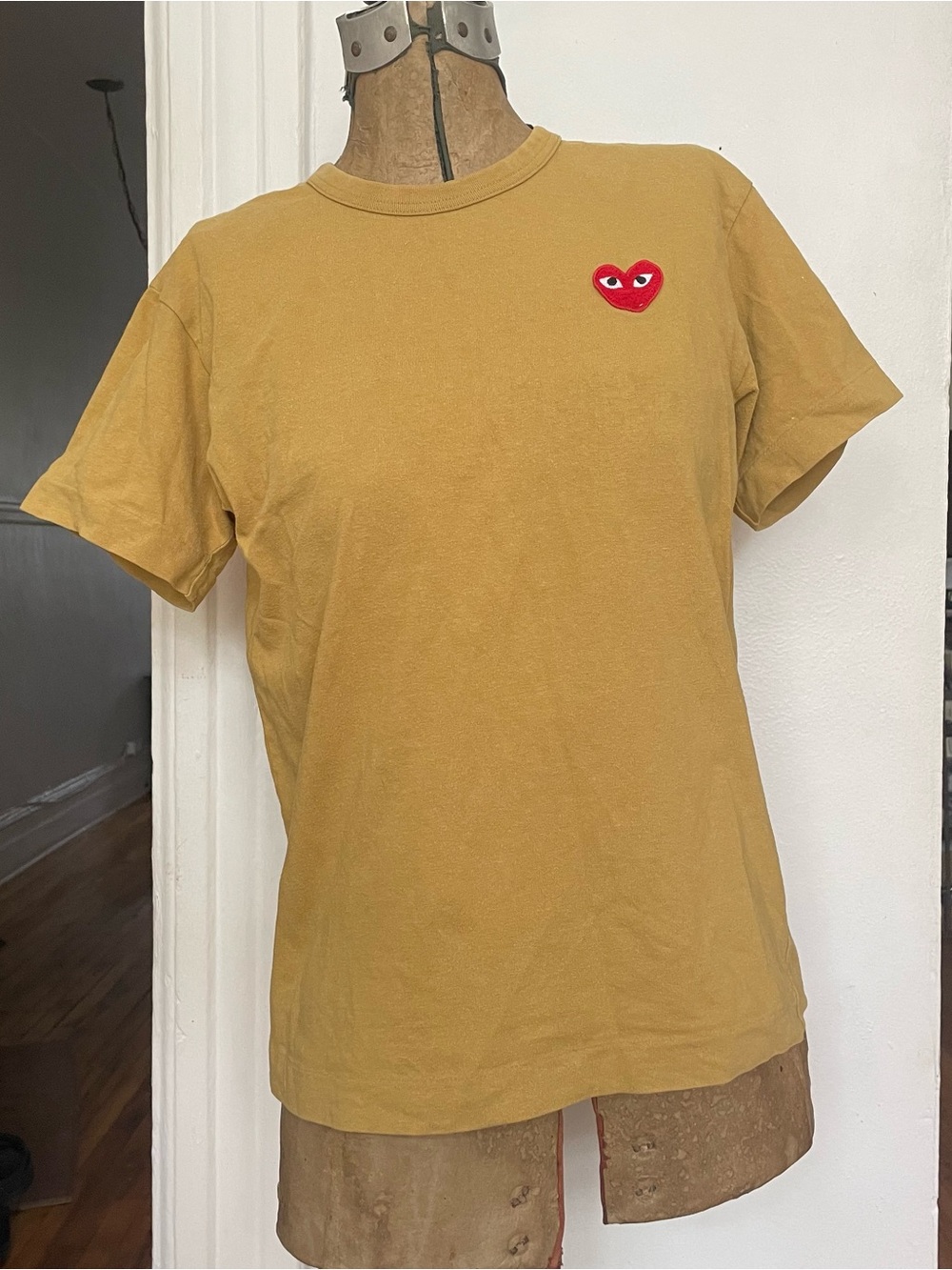 Mustard T-Shirt with Red Heart Patch